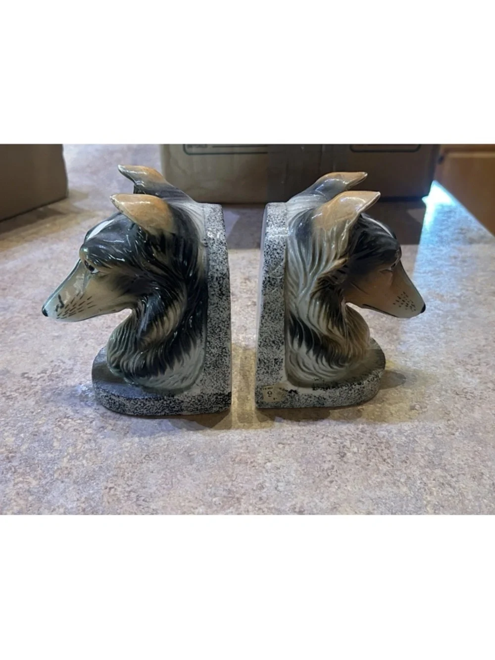 Vintage Collie Dog Head Bookends - Pair in Brown and Cream-no chips cracks EUC - Picture 10 of 13